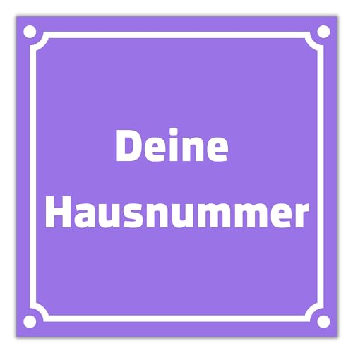 Hausnummernschild personalisiert 15cm x 15cm hergestellt aus robustem PVC stoß- und kratzfestes Schild in Blau/Weiß/Schwarz Hausnummer blau Schild mit UV-Schutz (Lila) von DER WERBEMARKT