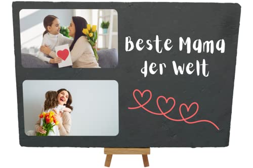 Personalisierte Schieferplatte "Beste Mama der Welt" - Muttertagsgeschenk - Schiefertafel personalisiert - Dein Foto auf Deine Schieferplatte - Schiefertafel mit Standfuß - Zum Aufstellen (Variante 4) von DER WERBEMARKT