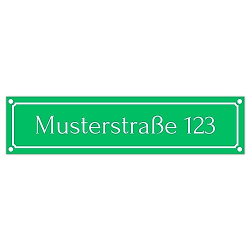 Straßenschild personalisiert 50cm x 12cm hergestellt aus robustem PVC stoß- und kratzfestes Schild in verschiedenen Farben Hausnummer Schild mit UV-Schutz (Grün) von DER WERBEMARKT