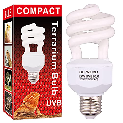 DERNORD UVB und UVA Light Bulb 10.0 15Watt - UV Licht Lampe Tiere Kompaktlampe für Eidechsenpanzer Wellensittich Leopardgecko Schildkrötenschlange von DERNORD