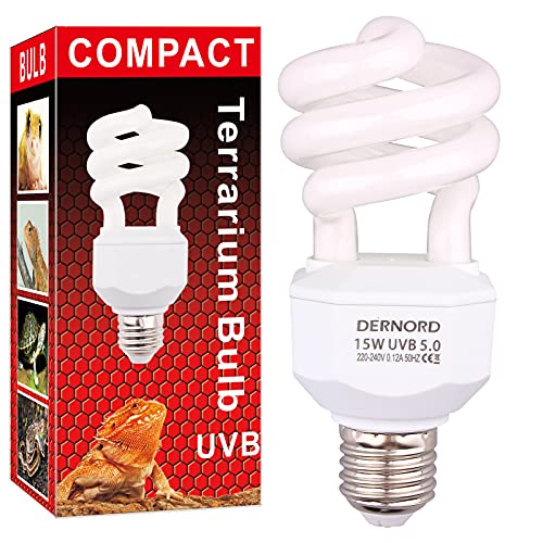 DERNORD UVB und UVA Light Bulb 5.0 15Watt - UV Licht Lampe Tiere Kompaktlampe für Eidechsenpanzer Wellensittich Leopardgecko Schildkröte Schlange von DERNORD