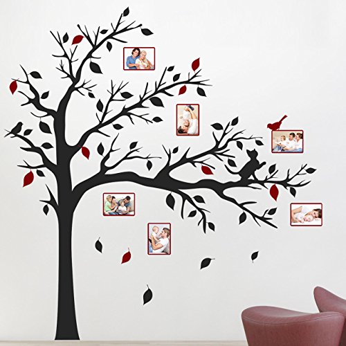 DESIGNSCAPE® Wandtattoo Baum mit Fotorahmen und Katze | Wandtattoo für Fotos | Farbe 1: schwarz | Größe: groß (220 x 220 cm) von DESIGNSCAPE