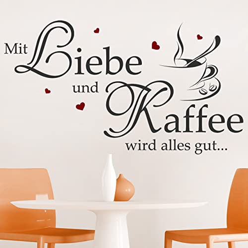 DESIGNSCAPE® Wandtattoo Liebe und Kaffee Dekoration Küche mit Herzen | Farbe 1: dunkelrot | Größe: groß (120 x 67 cm) von DESIGNSCAPE