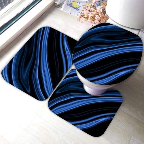 Badezimmerteppich-Set 3Teilig Marmor 3D Weichen Mikrofasern Blau Schwarz Saugfähige Teppich WC-Deckelbezug U-Förmige Matte Maschinenwaschbar für Badewanne Dusche 50X80 von DEVOKE