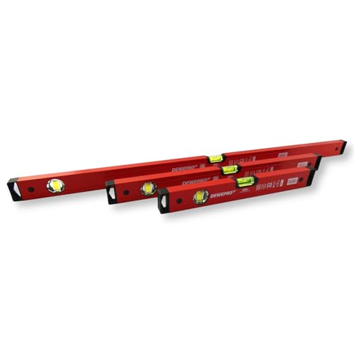 DEWEPRO Wasserwaagen-Set 3 teilig - rot lackiert - Längen: 40 cm, 60 cm und 100 cm - Messtoleranz: 0,5mm/m - Aluwasserwaage Aluminiumwasserwaage von DEWEPRO