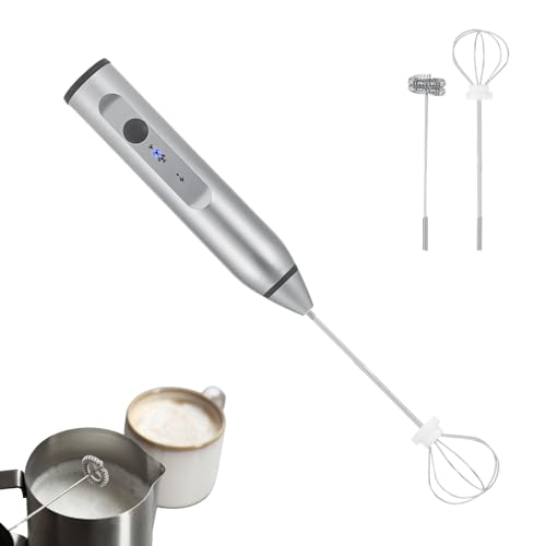 DEWIN Milchaufschäumer Elektrisch Stab, Wiederaufladbarer Elektrischer Kaffeeschäumer mit 2 Whisks Geschwindigkeit Verstellbarem Getränkemixer für Kaffee Cappuccino Latte Heiße (Farbe : Weiß) von DEWIN