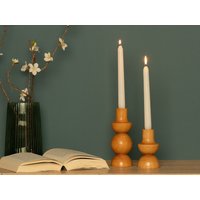 Holz Kerzenhalter Avacas | 2Er Set Kerzenständer Aus Holz-stumpenkerzenhalter Mid-Century von DEZAART