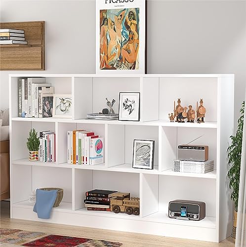 DEZAGCE Bücherschrank, Bücherregal, mit 10 Fächern, Büroregal, Standregal, Mehrzweckschrank für Wohnzimmer, Schlafzimmer, Büro, Kinderzimmer, weiß, 104x140x24cm,modern von DEZAGCE