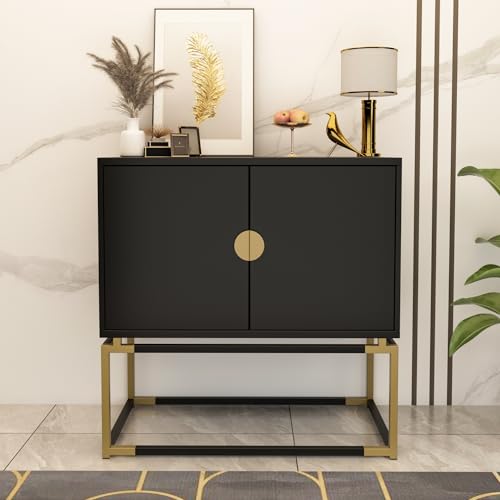 DEZAGCE Sideboard, Aufbewahrungsschrank, Küchenschrank mit 2 Türen, Küchenschrank mit Stahlrahmen für Wohnzimmer, 80 x 40 x 80 cm, Schwarz,MDF von DEZAGCE