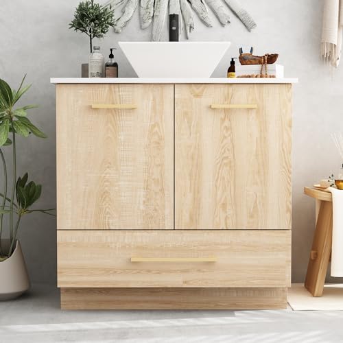 DEZAGCE Waschbeckenunterschrank, Badezimmerschrank mit 2 Türen, Waschtisch, Unterschrank Badezimmer Schrank, Keramik-Waschtisch mit Unterschrank, Unterschrank mit Waschbecken, 86 x 46 x 74 cm von DEZAGCE