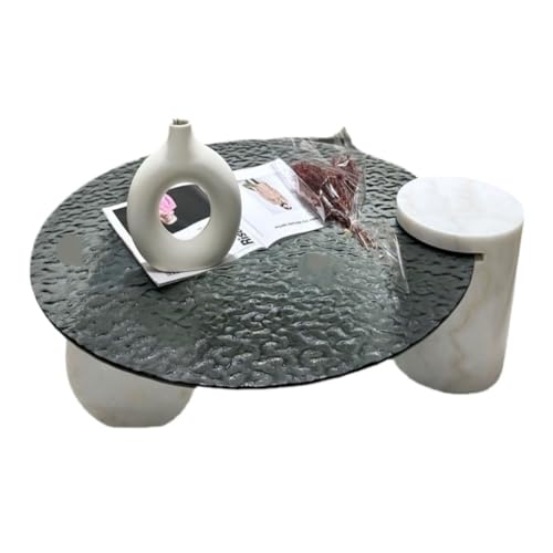 DFGDFA Beistelltisch Couchtisch Aus Marmor, for Wohnzimmer, Rund, Gehärtetes Wasser, Wellen-Couchtisch, Moderner, Einfacher Couchtisch Side Table (Color : Green, Size : B) von DFGDFA