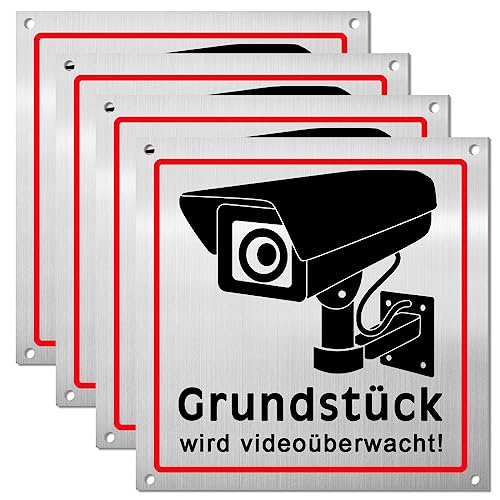 DGN 4 Stück Achtung Videoüberwachung Schild,15 x 15 cm Schild Videoüberwachung Privatgrundstück,Schild Kameraüberwachung,Hinweisschild Videoüberwachung Aluverbund,für Überwachungskamera,Innen & Außen von DGN