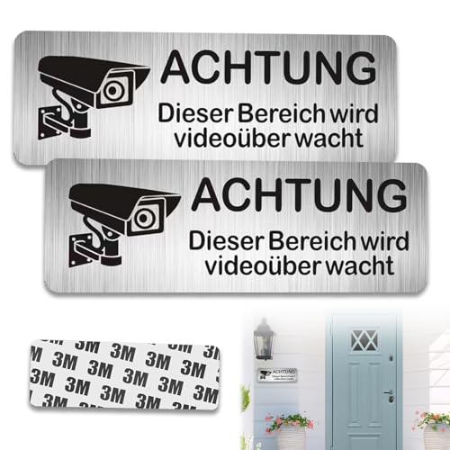 DGUSO Schild Videoüberwachung Achtung Videoüberwachung Schild Videoüberwachung Schild Gebürsteter Aluminium Achtung Videoüberwachung Schild, Achtung Privatgrundstück, Selbstklebend. von DGUSO