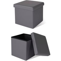 Faltbarer Sitzhocker / Aufbewahrungsbox, Sitzbank aus Kunstleder, 38 x 38 x 38 cm, grau - grau - Dibea von DIBEA