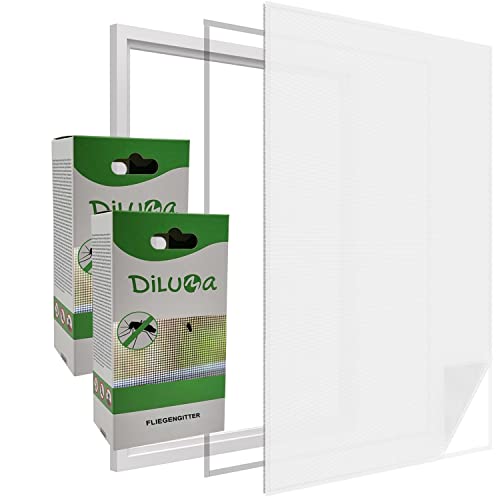 DILUMA | Fliegengitter Fenster 150x300 cm Weiß 2er Set | Durchsichtiges & Kürzbares Fliegennetz mit 5,6m Klettband | Zuverlässiger Schutz vor Mücken, Fliegen & Insekten - Insektenschutz ohne Bohren von DILUMA