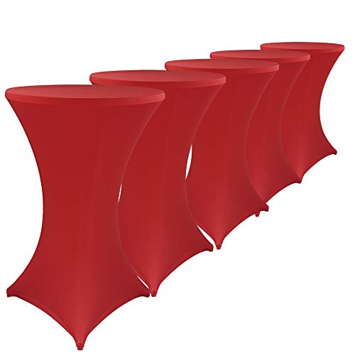 DILUMA Stehtischhussen Stretch Elastique Ø 70-75 cm Rot 5er Set - elastische Premium Stretchhusse für gängige Bistrotische und Stehtische - dehnbarer Tischüberzug von DILUMA
