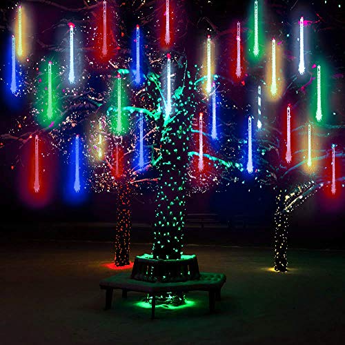 LED Meteor Regen Lichter Außen Lichterkett,DINOWIN Solar wasserdichte 30cm 10Tube 360LEDs, kaskadierende Lichter für Feiertags-Party-Hochzeits-Weihnachtsbaum-Patio-Dekoration (Mehrfarbig) von DINOWIN