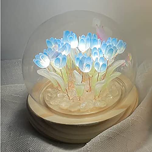 DINOWIN Tulpe Bastelset Nachtlicht DIY Batteriebetrieben Tulpen Nachttischlampe Tischdekoration Geschenkidee Ideale Kunst Bastelgeschenke (13 Tulpen, blau) von DINOWIN