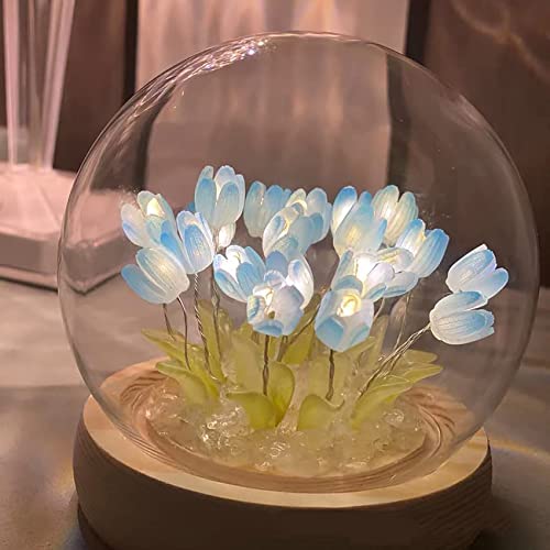 DINOWIN Tulpe Bastelset Nachtlicht DIY Batteriebetrieben Tulpen Nachttischlampe Tischdekoration Geschenkidee Ideale Kunst Bastelgeschenke (20 Tulpen, blau) von DINOWIN