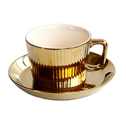 DIPISO Kaffeetasse, chinesisches Porzellan, 250 ml vergoldetes Keramik-Tee-, Kaffeetassen- und Untertassen-Set – weißes Tassen- und Untertassen-Set von DIPISO