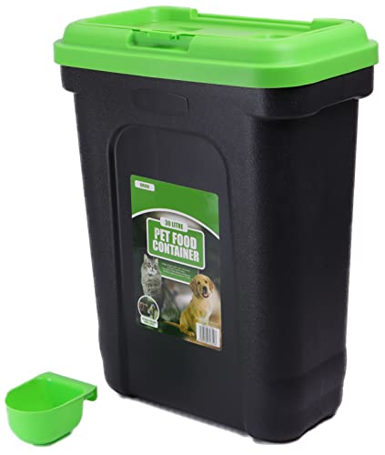 DIVCHI 30L Pet Food Storage Container Flip Top Locking System With Integrated Scoop Plastic Birds Airtight Pet Dog Cat Animal Dry Food 15 KG Dispenser Bin Green von DIVCHI