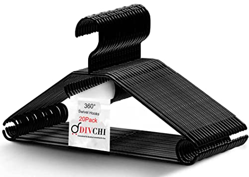 DIVCHI Hochwertige Schwarze 360° drehbare Haken, Kleiderbügel für Kleiderschränke mit rutschfestem 20Pack von DIVCHI