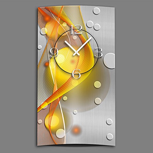 dixtime Abstrakt gelb orange hochkant Designer Wanduhr modernes Wanduhren Design leise kein Ticken 3D-0049 von dixtime