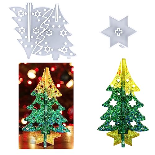 DIYBravo Weihnachten Epoxidharz Formen, Resin Silikon Formen 3D Weihnachtsbaum Spleißen Form, Epoxid Silikonform Harz Gussformen für Ornament Dekoration von DIYBravo