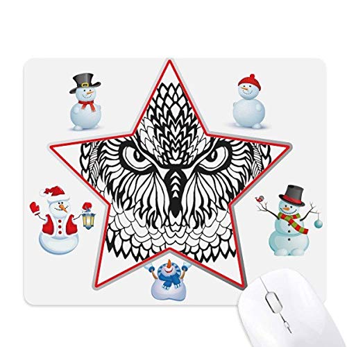 Big Eyes Owl Bird Animal Portrait Sketch Christmas Snowman Family Star Mouse Pad von DIYthinker