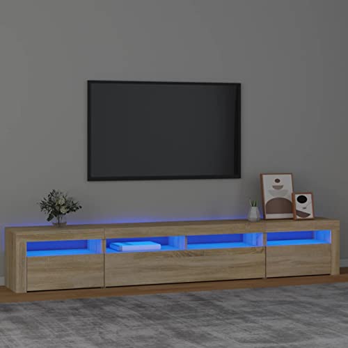 DJEKA TV Schrank led 240cm TV lowboard TV Board Fernsehschrank TV Schrank TV Bank TV Möbel Sideboard für Wohnzimmer Schlafzimmer-Sonoma Eiche-240x35x40 cm von DJEKA