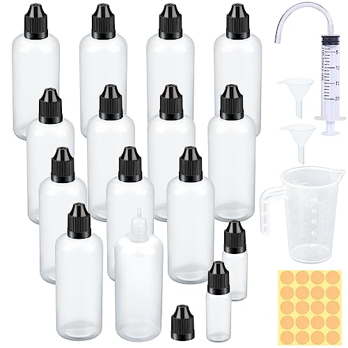 Tropfflasche 13 Stk Liquid Flaschen 100ml Leere Quetschflaschen mit 2x10ml Plastikflaschen zum Befüllen Dosierflasche mit Kindersicherung Deckel Gratis Trichter Messbecher Transfer Pipette von DKBT