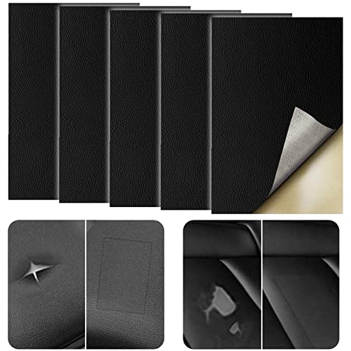 DKDDSSS 5PCS Leder Reparatur Patc, Leder Patch Selbstklebend, Kunstleder Reparaturset Lederflicken Selbstklebend für Sofas, Jacken, Autositze, Möbel Leder Reparatur und Renovierung, Schwarz von DKDDSSS