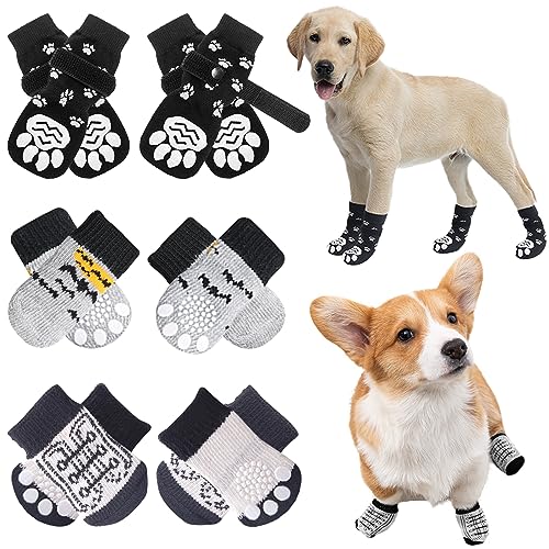 DKDDSSS 6 Paar Anti Rutsch Socken für Hunde, Hundesocken mit Klettverschlüssen, Hundesocken Pfotenschutz, Rutschen Pfotenschützer für Kleine Mittlere und Schutz Hunde von DKDDSSS