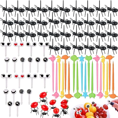 DKDDSSS 74PCS Ameisen Zahnstocher, Mini Obst Gabel, Kinder Obstgabeln, Ameisenfutter Picks Wiederverwendbar Obst Zahnstocher Ant Food Picks Mini Dessertgabel für Snack Kuchen Dessert von DKDDSSS