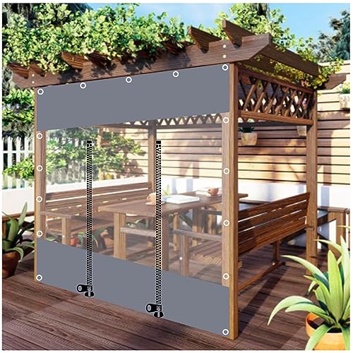 Pergola Planenseitenwände, Outdoor wasserdichte Plane Vorhänge, Terrasse Pavillon Garage Plane Regen Vorhänge, 0,3mm Transparent PVC Abdeckplane Mit Reißverschluss Tür,LxH-2x3m/6.6 * 9.8ft von DLLY