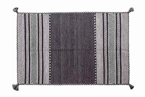 Dmora Kansas moderner Teppich, Kelim-Stil, 100% Baumwolle, schwarz, 90x60cm von Dmora