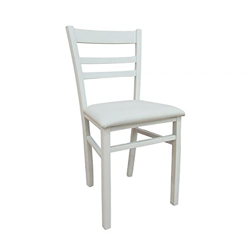 Dmora Klassischer Stuhl aus Holz und Kunstleder, für Esszimmer, Küche oder Wohnzimmer, Made in Italy, 41x43h87 cm, Weiße Farbe von Dmora