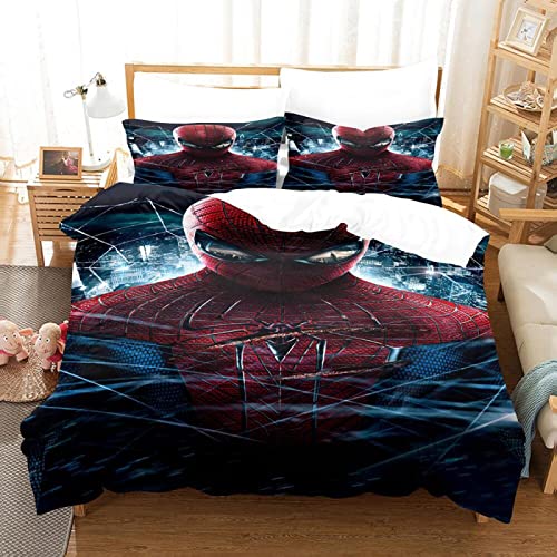 DOCHKA Bettbezug Set Spider Man Bettwäsche Set 155x220cm,Kinder mädchen Junge Anti milben,3D Druck Bettbezug Set Microfaser,mit Reißverschluss und 2 Kissenbezug 80x80cm von DOCHKA