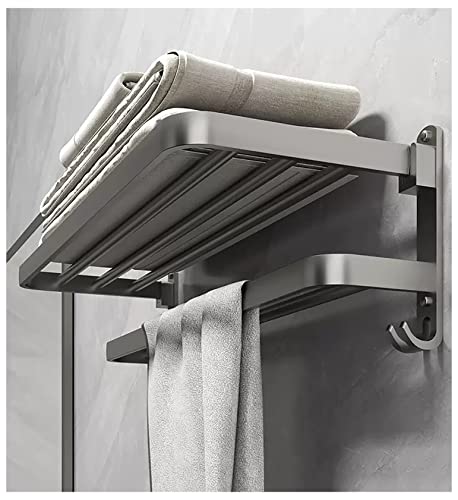 Handtuchhalter 2-stöckiges Badezimmer WC-Regal Doppelte Handtuchstange mit Regal Hotel Handtuchhalter Handtuchregal Wandmontage (Farbe: Grau, Größe: 50 cm) von DOCHKA