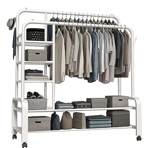 DODOBD Kleiderständer aus Metall, Multifunktionale Kleiderständer mit Rollen, Schlafzimmer, Kleiderstange, bis 100kg Belastbar, 360°Drehbare, für Flur, Eingangs: 120CM/140CM*50CM*135CM von DODOBD