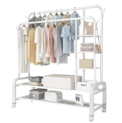 DODOBD Metall Garderobenständer, Kleiderständer mit Garderobenhaken, auf Rollen, Freistehender Kleiderbügel, 360°Drehbare, für Schlafzimmer, Wohnzimmer, Ladengeschäft : 135CM/150CM von DODOBD