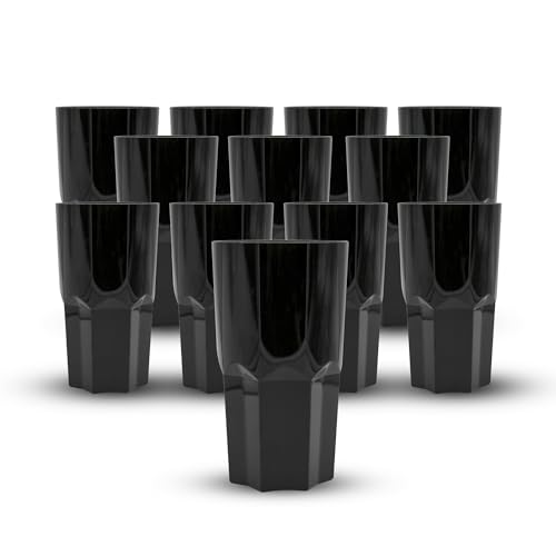 DOJA Barcelona | Hartplastikbecher | 50cl | 12er-Pack | Schwarze Plastik Becher | 154x87x1,8mm | Harte schwarze Polycarbonat-Kunststoffbecher | Wiederverwendbare Trinkgläser | für Wasser, Cocktail... von DOJA Barcelona