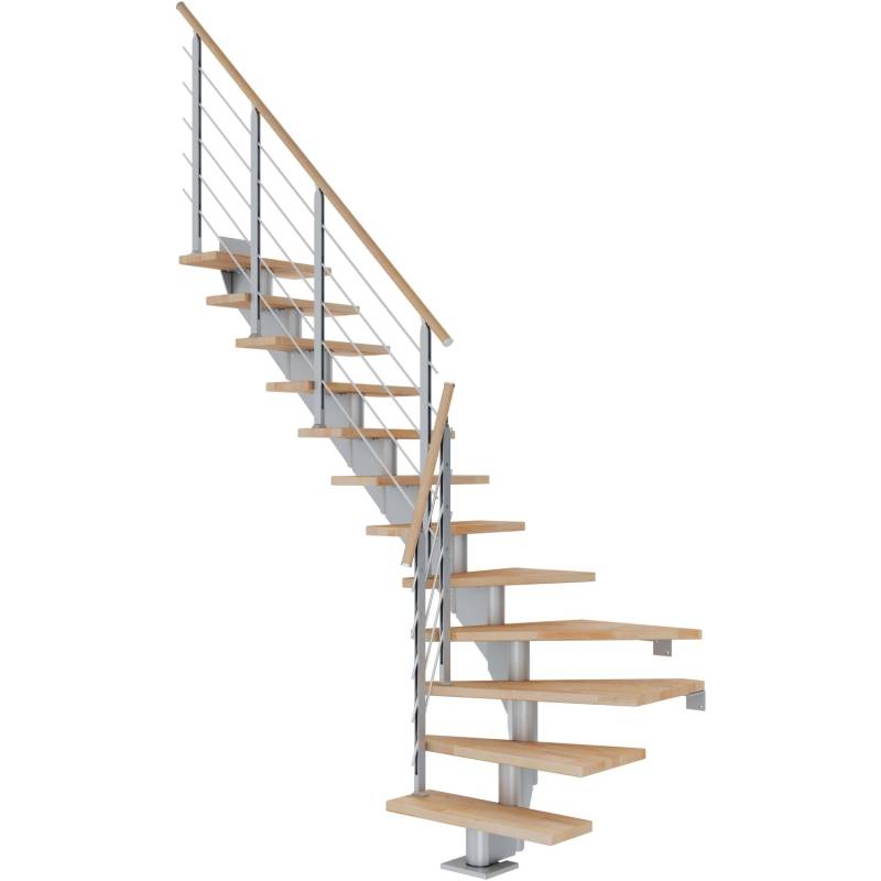 Dolle Mittelholmtreppe Hamburg Buche Perlgrau GH bis 279 cm 1/4 Gewendelt 85 cm von DOLLE