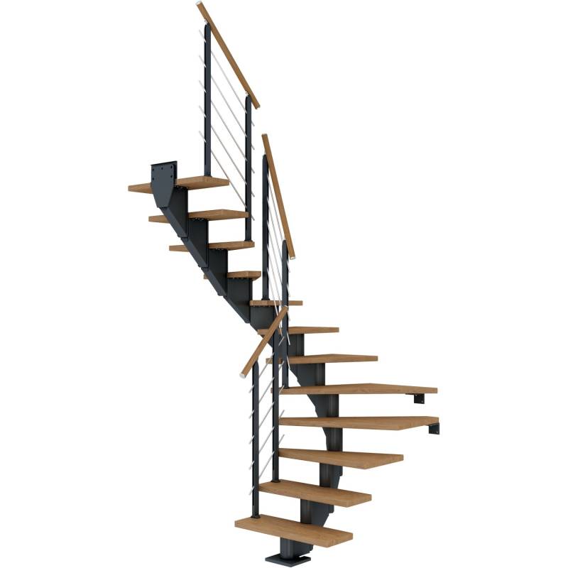 Dolle Mittelholmtreppe Hamburg Eiche Anthrazit GH bis 258 cm 1/2 Gewendelt 85 cm von DOLLE