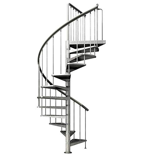 Spindeltreppe verzinkt | Außenspindeltreppe | Wendeltreppe | Geschosshöhe: 266,5-305,5 cm| 12 Stufen | Durchmesser 155 cm | Stufen und Podest: Metall gelocht | Gartentreppe | Außentreppe von DOLLE