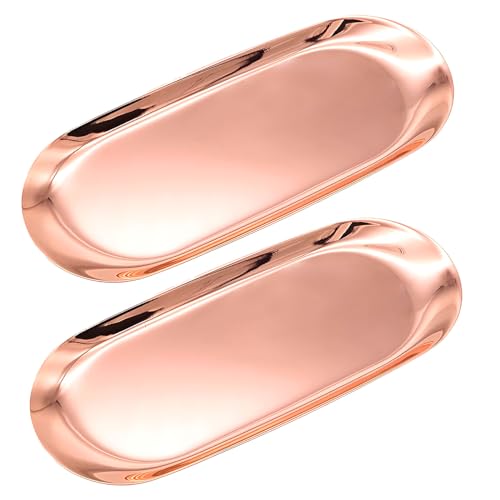 2 Stück Edelstahl Deko Tablett, Groß Silber Tablett 30 x 12 cm, Serviertablett Servierteller für Dessert, Lebensmittel, Schmuck, Kosmeti, Rose Gold von DOMI PRO