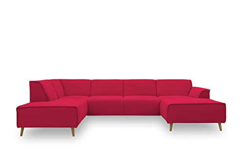 DOMO. Collection Jules Wohnlandschaft, Skandinavisches Sofa mit Federkern, Couch in U-Form, rot, 191x333x159 cm von DOMO. collection