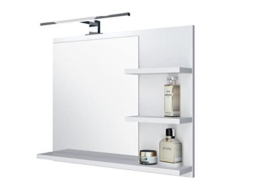 DOMTECH Badspiegel mit Ablagen Weiß mit LED Beleuchtung Badezimmer Spiegel Wandspiegel von DOMTECH