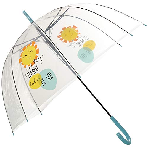 DONREGALOWEB Transparenter Regenschirm, positiver Gehstock, zusammenklappbar, 85 x 84 cm (immer leuchtet die Sonne) von DonRegaloWeb