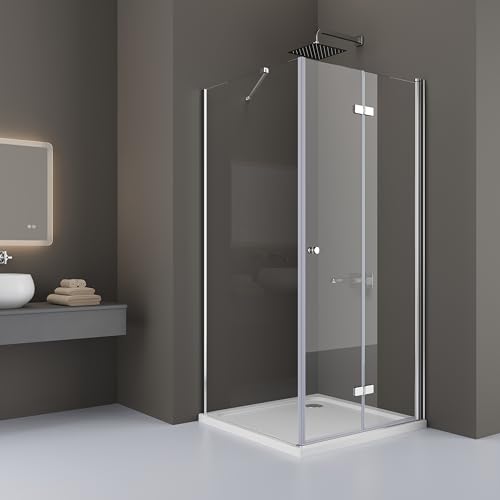DOOLEEWEE 100 x 70 cm Eckeinstieg Duschkabine Falttür Duschtür mit Seitenwand Duschwand Duschabtrennung Glas aus 6mm ESG, 100x70(Seitenwand) x185cm/mit duschwannen von DOOLEEWEE